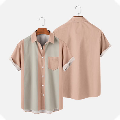Mens Hawaii Shirts Big and Tall Summer Casual Loose Lapel Color Block Tops Tee Tops Beach Shirts with Pockets S-4XL