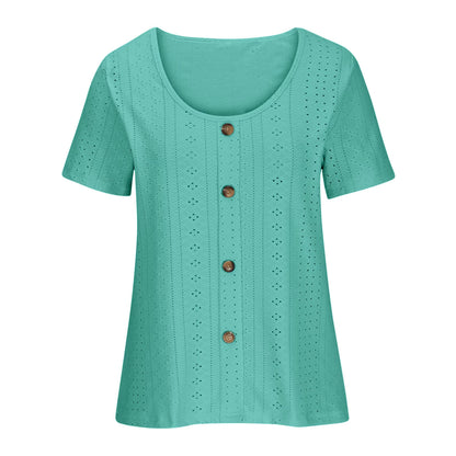 Women Tops Ndbuld Womens Fashion Summer Short Sleeve Round-Neck Solid Casaul Tops T-Shirt .00 Sky Blue L